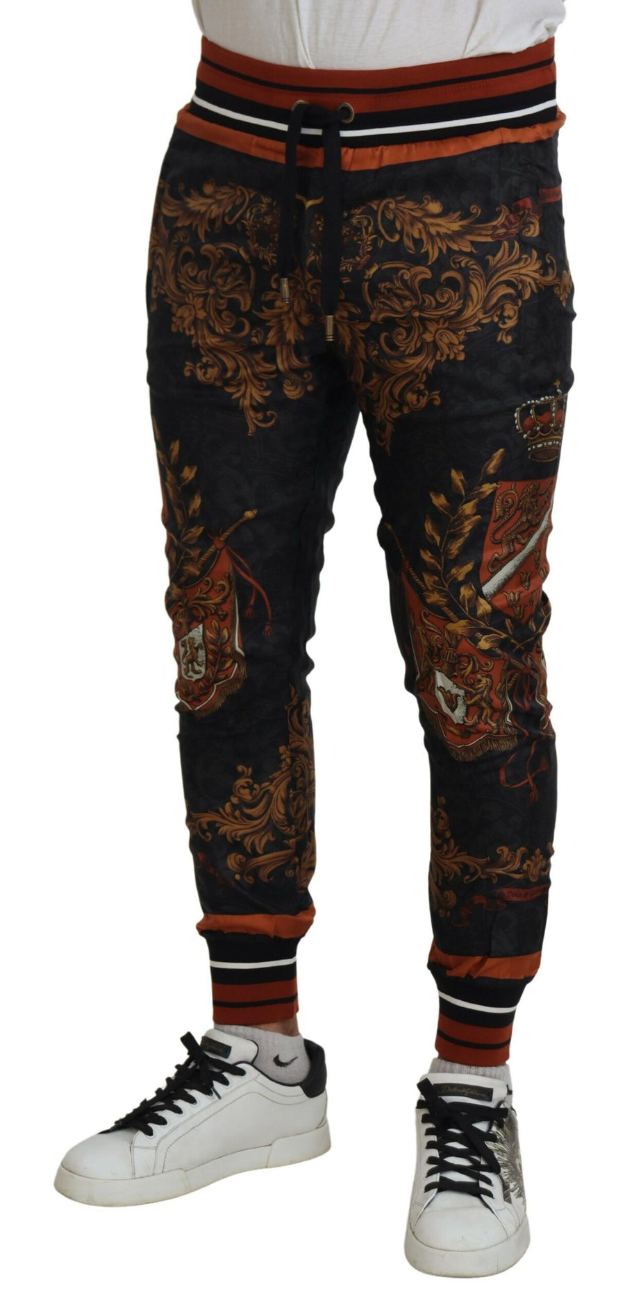 Dolce & Gabbana Grey Silk Baroque Crown Sweatpants