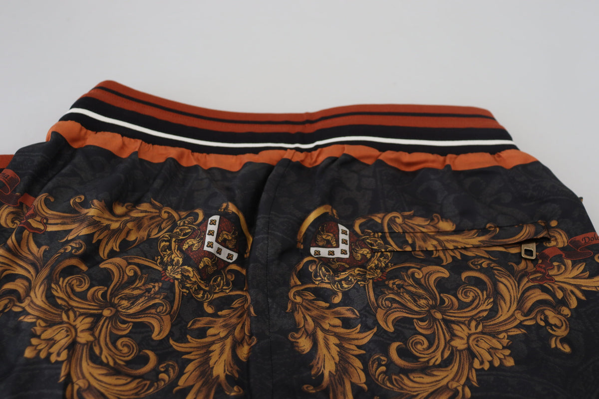Dolce & Gabbana Grey Silk Baroque Crown Sweatpants