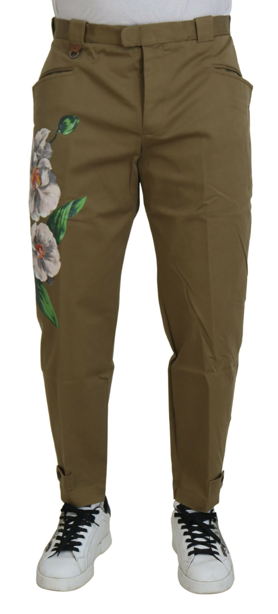 Dolce & Gabbana Beige Floral Cotton Stretch Chinos