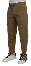 Dolce & Gabbana Beige Stretch-Chinohose aus Baumwolle mit Blumenmuster