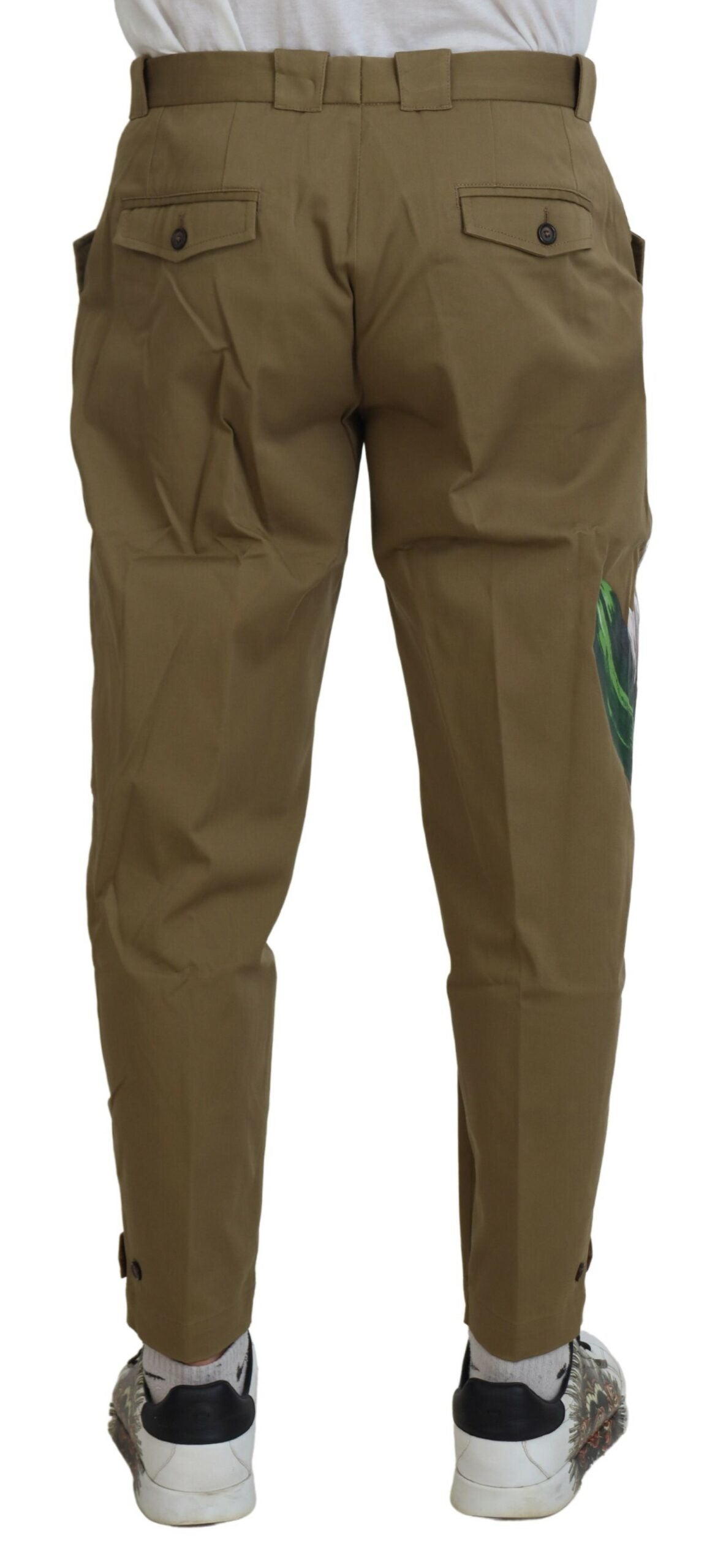 Dolce & Gabbana Beige Stretch-Chinohose aus Baumwolle mit Blumenmuster