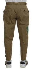 Dolce & Gabbana Beige Stretch-Chinohose aus Baumwolle mit Blumenmuster