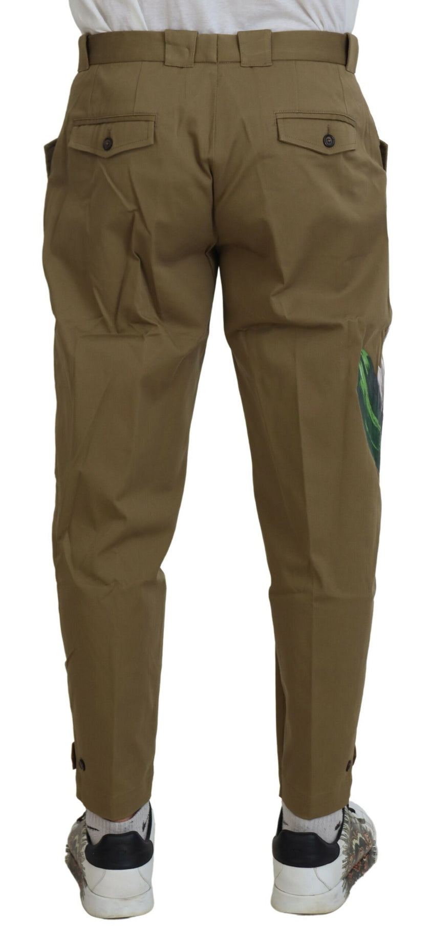Dolce & Gabbana Beige Stretch-Chinohose aus Baumwolle mit Blumenmuster