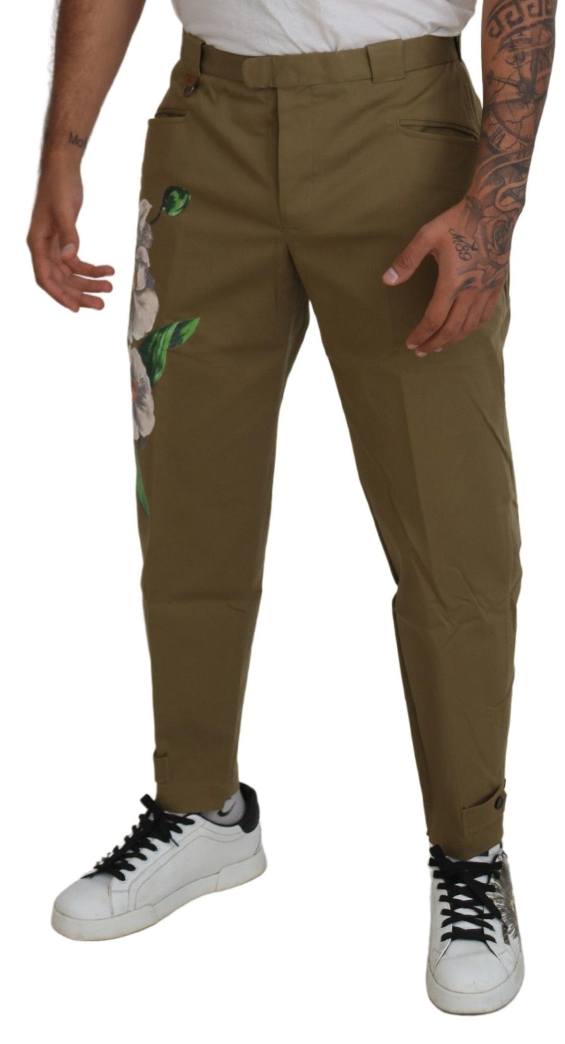 Dolce & Gabbana Beige Floral Cotton Stretch Chinos