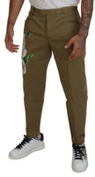 Dolce & Gabbana Beige Stretch-Chinohose aus Baumwolle mit Blumenmuster