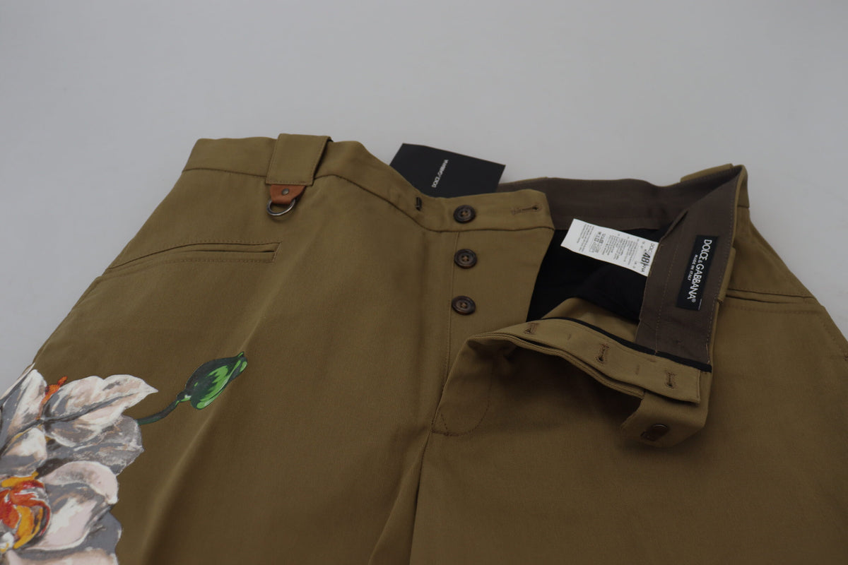 Dolce & Gabbana Beige Floral Cotton Stretch Chinos