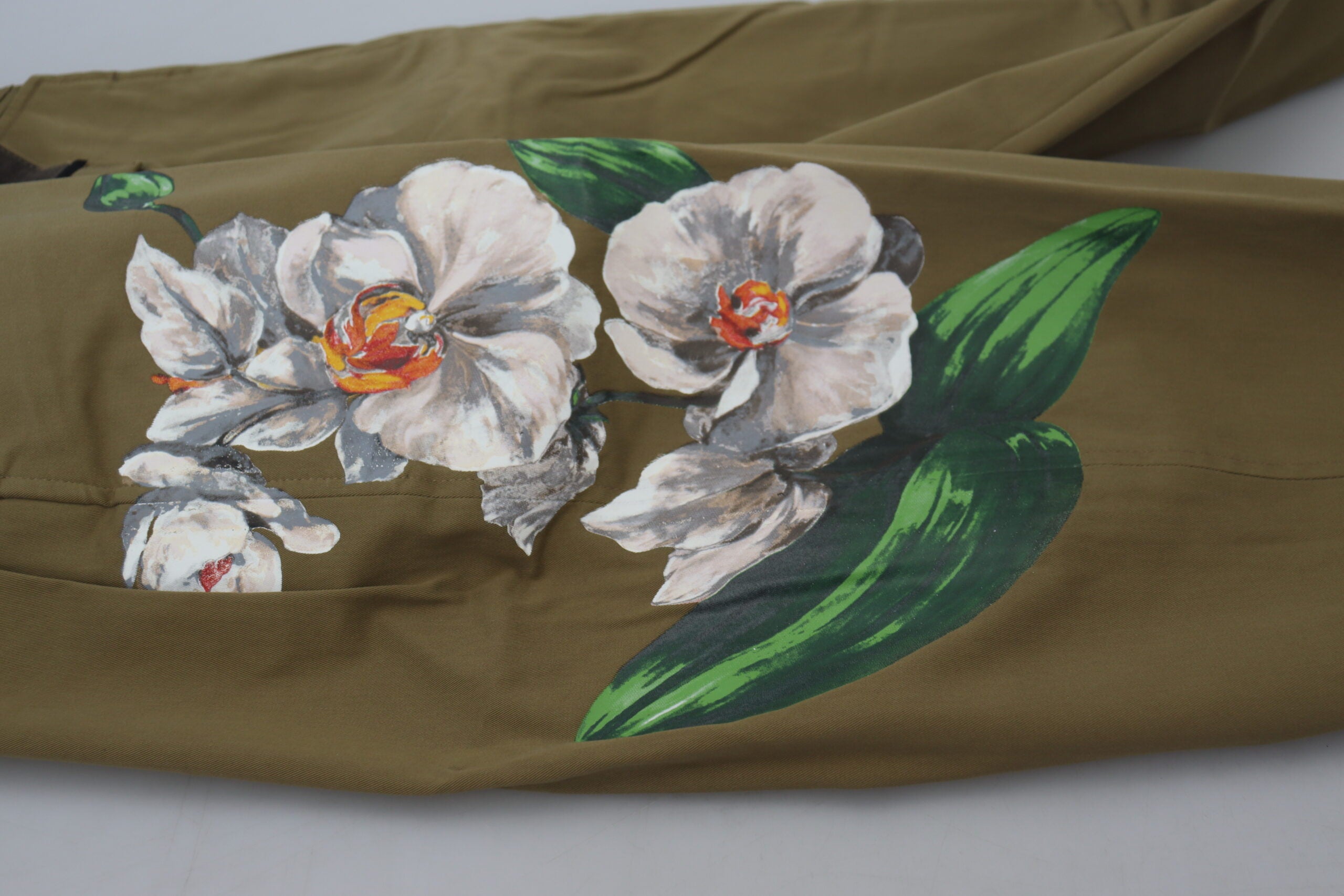 Dolce & Gabbana Beige Stretch-Chinohose aus Baumwolle mit Blumenmuster