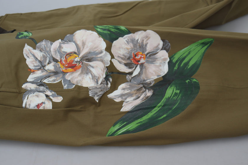 Dolce & Gabbana Beige Stretch-Chinohose aus Baumwolle mit Blumenmuster