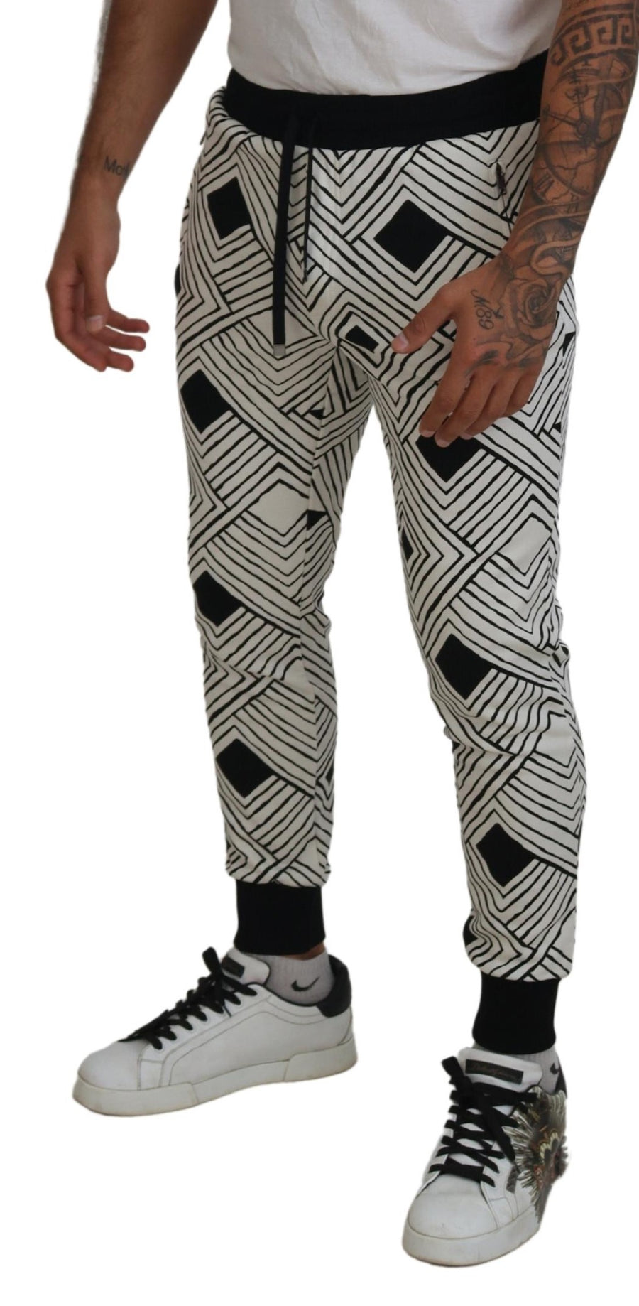 Dolce & Gabbana Black and White Cotton Sport Trousers