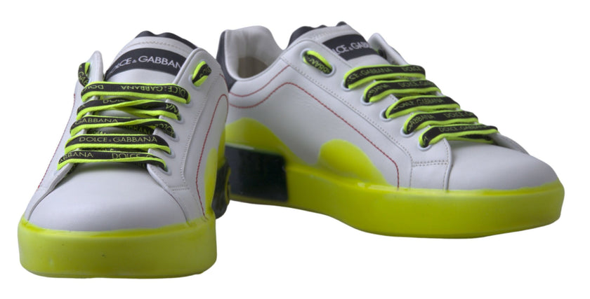 Dolce & Gabbana Weiß Gelb Portofino Leder Turnschuhe Schuhe