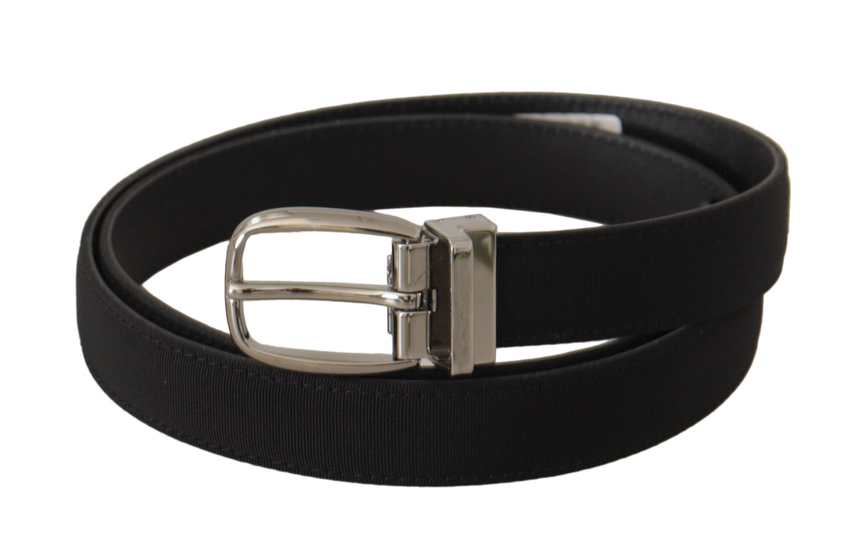 Dolce & Gabbana Black Calf Leather Silver-Tone Logo Metal Belt