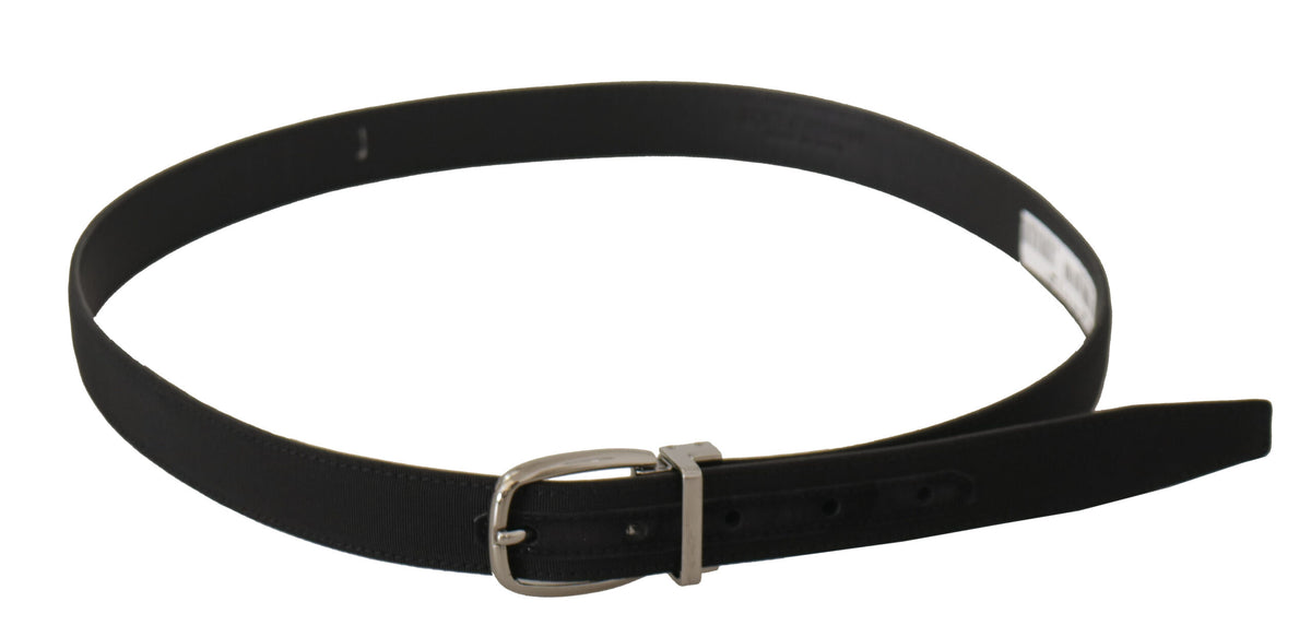Dolce & Gabbana Black Calf Leather Silver-Tone Logo Metal Belt