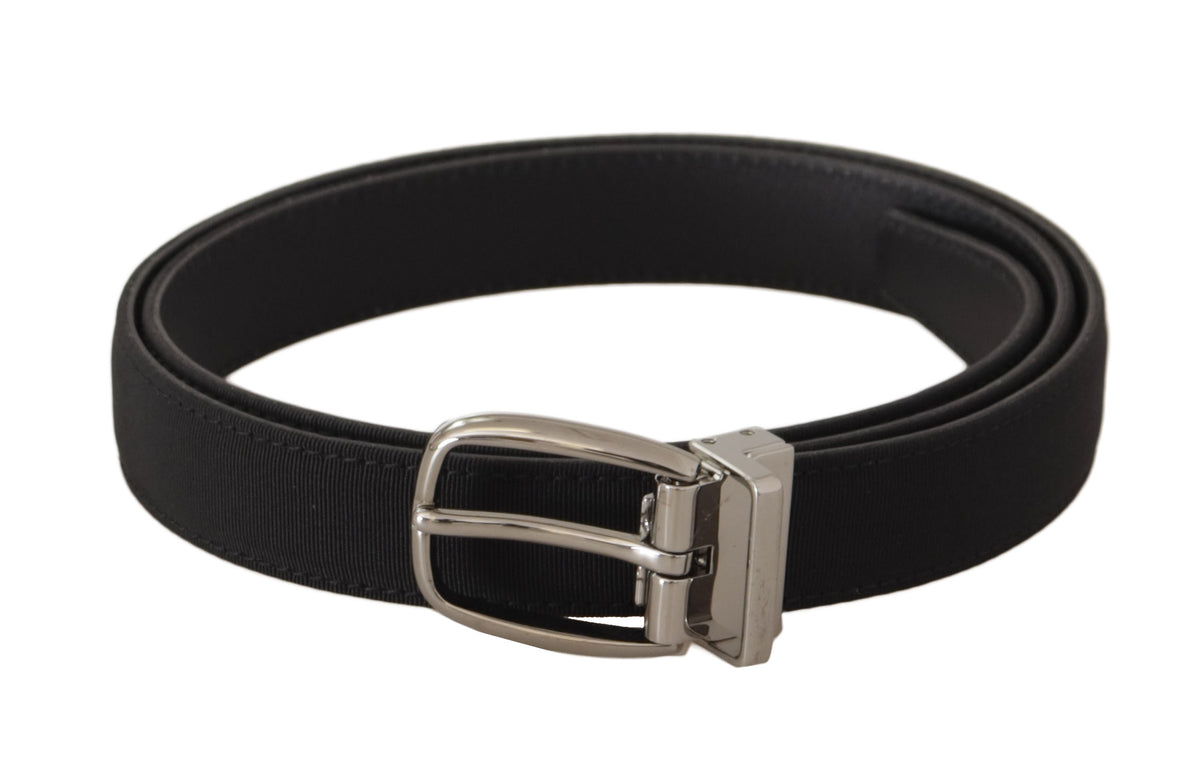 Dolce & Gabbana Black Calf Leather Silver-Tone Logo Metal Belt