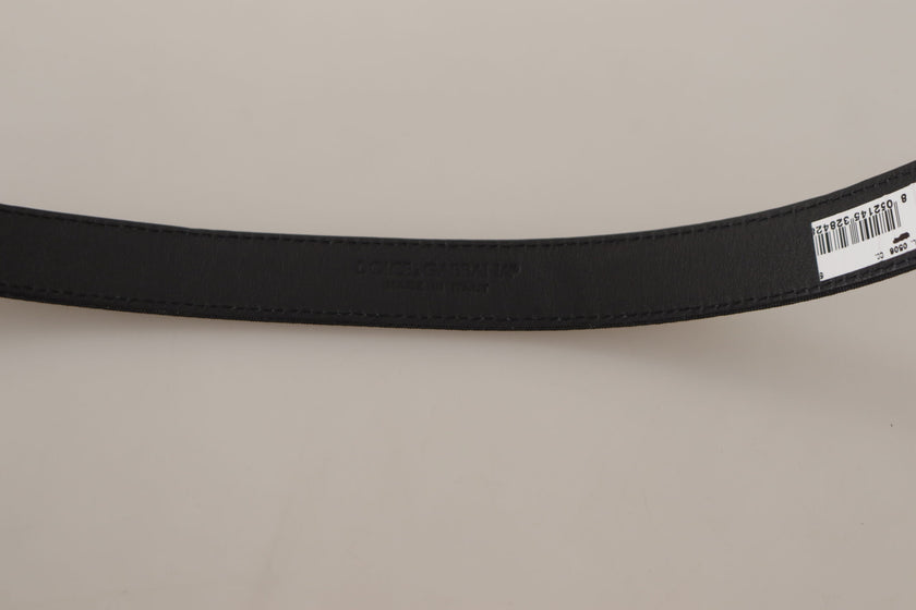 Dolce & Gabbana Black Calfskin Silver-Tone Logo Metal Belt