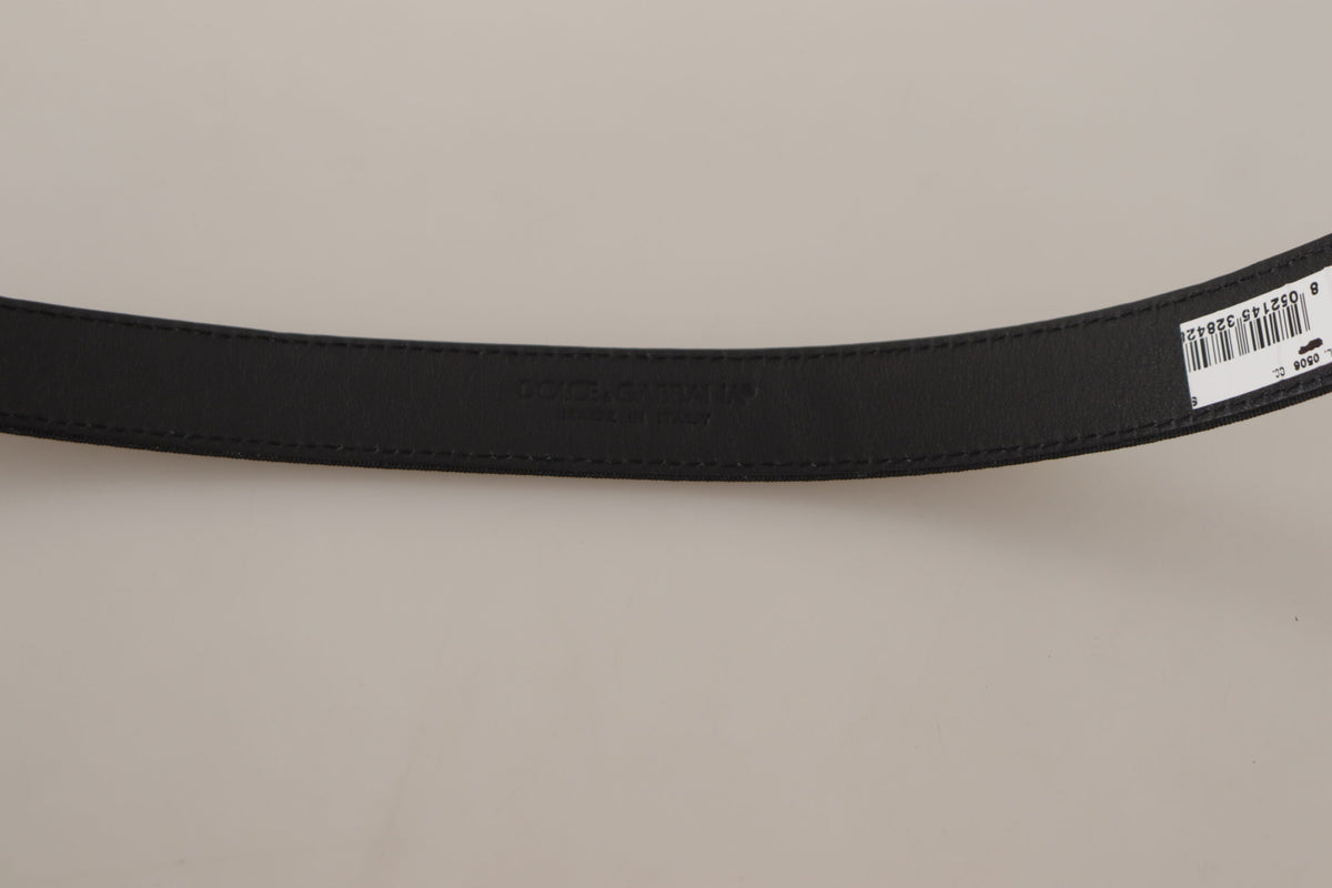Dolce & Gabbana Black Calf Leather Silver-Tone Logo Metal Belt