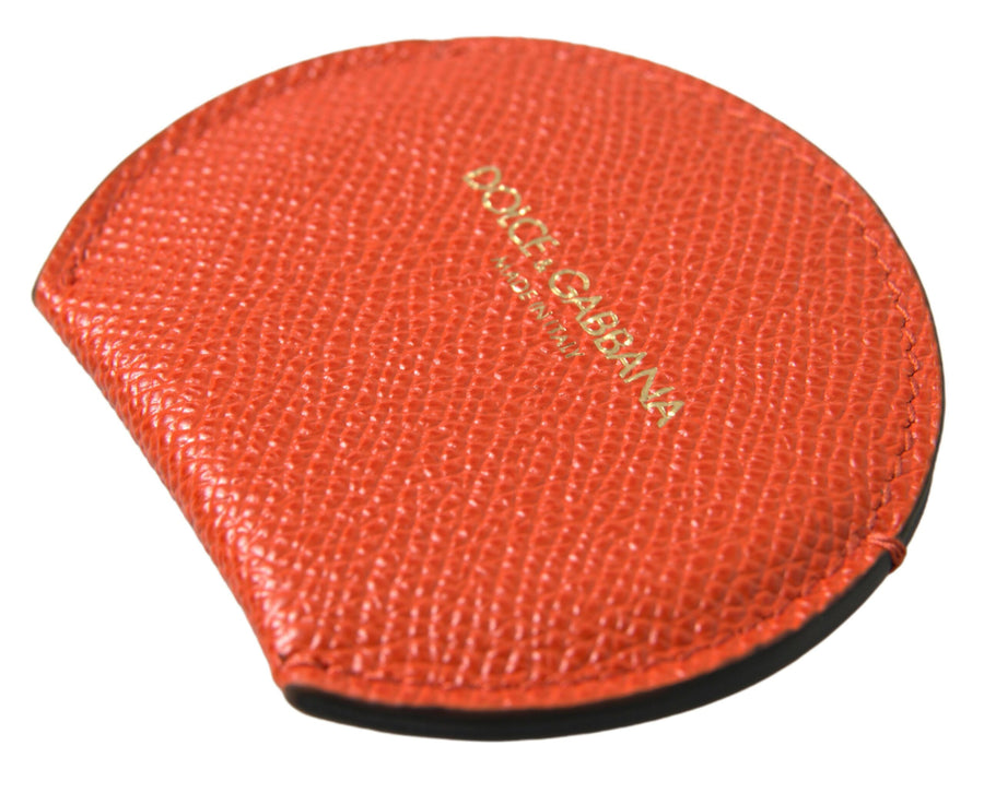 Dolce & Gabbana orange calfskin handheld mirror holder with round logo
