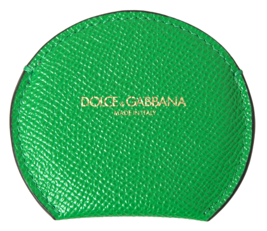 Dolce & Gabbana Green Calfskin Round Logo Hand Mirror Holder