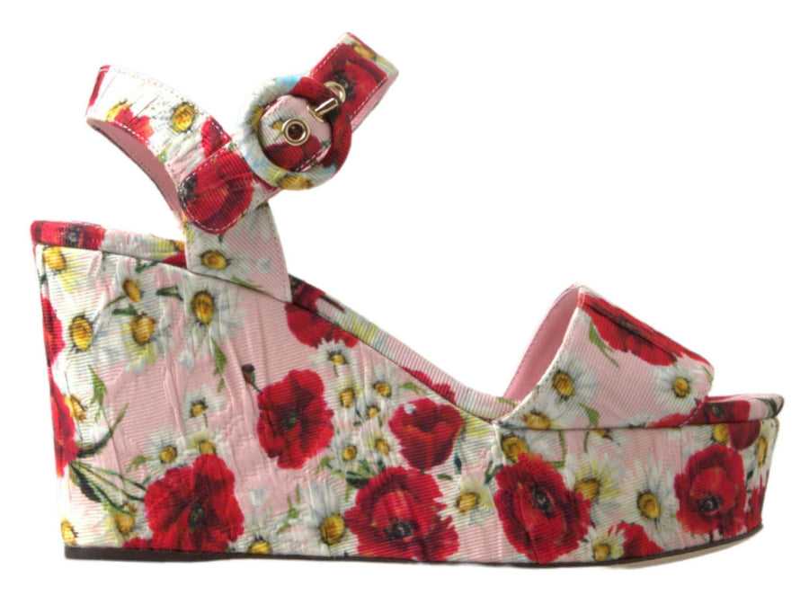 Dolce & Gabbana Multicolor Floral Print Wedge Sandals Floral Strappy Sandals