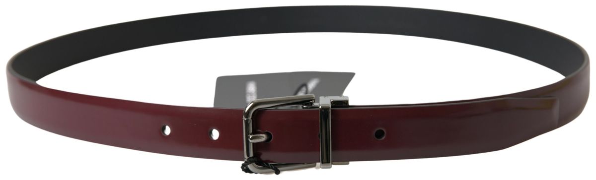 Dolce & Gabbana Burgundy Leather Belt with Silver Metal Buckle