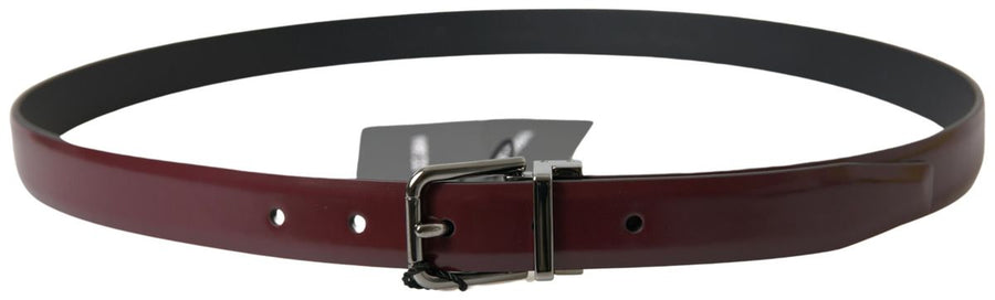 Dolce & Gabbana Burgundy Leather Belt with Silver Metal Buckle