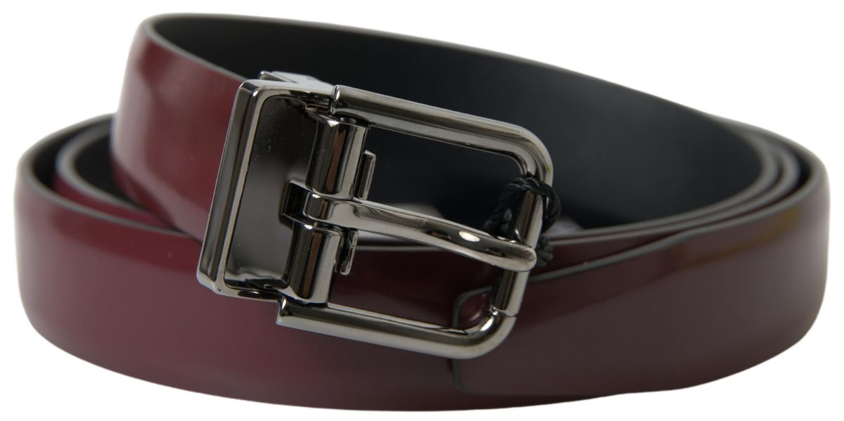 Dolce & Gabbana Burgundy Leather Belt with Silver Metal Buckle
