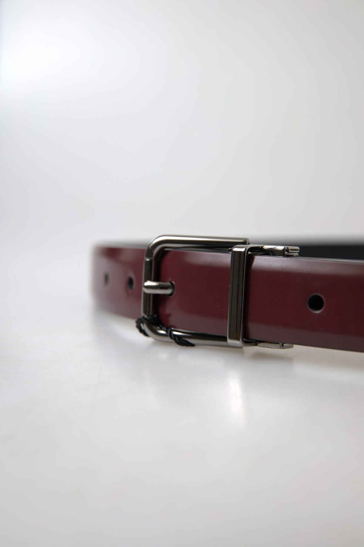 Dolce & Gabbana Burgundy Leather Belt with Silver Metal Buckle