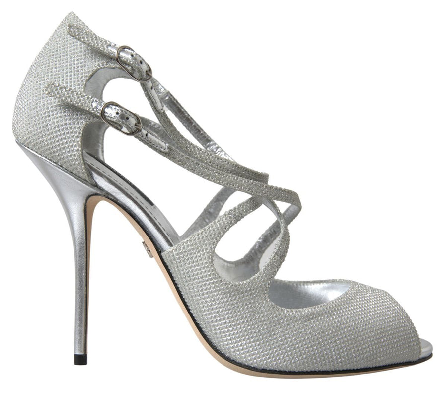 Dolce & Gabbana Silver Shimmer Sandals Heels Pumps Shoes