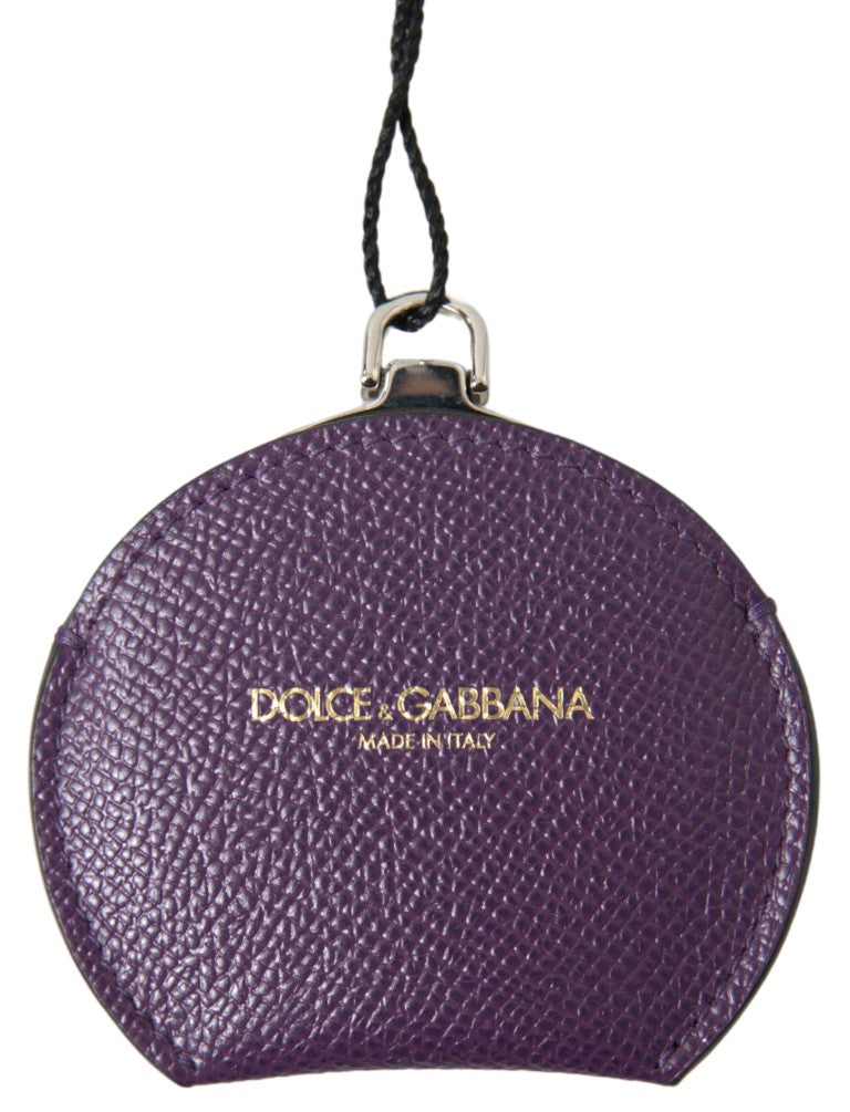 Dolce & Gabbana Purple Calfskin Round Hand Mirror Holder