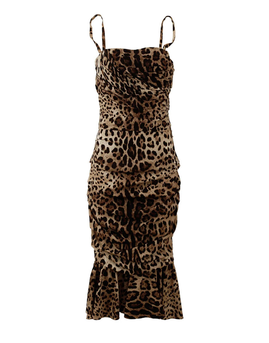 Dolce & Gabbana Leopard Print Ruffled Midi Dress