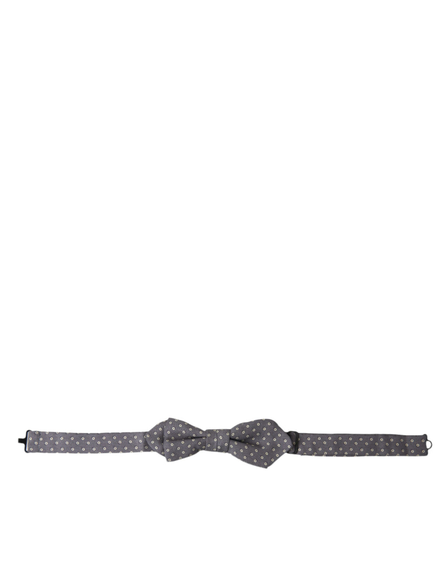 Dolce & Gabbana Grey Polka Dot Silk Bow Tie with Adjustable Neck Papillon