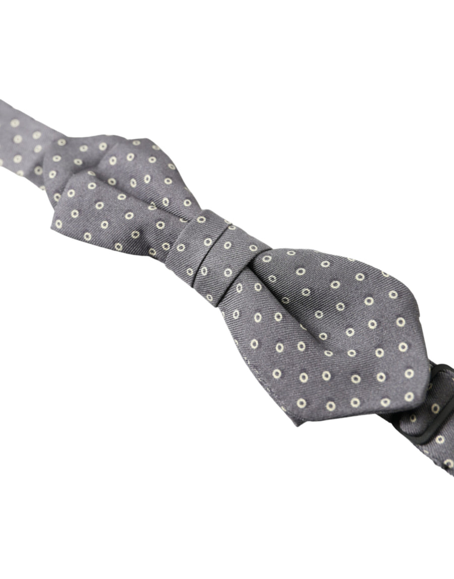 Dolce & Gabbana Grey Polka Dot Silk Bow Tie with Adjustable Neck Papillon