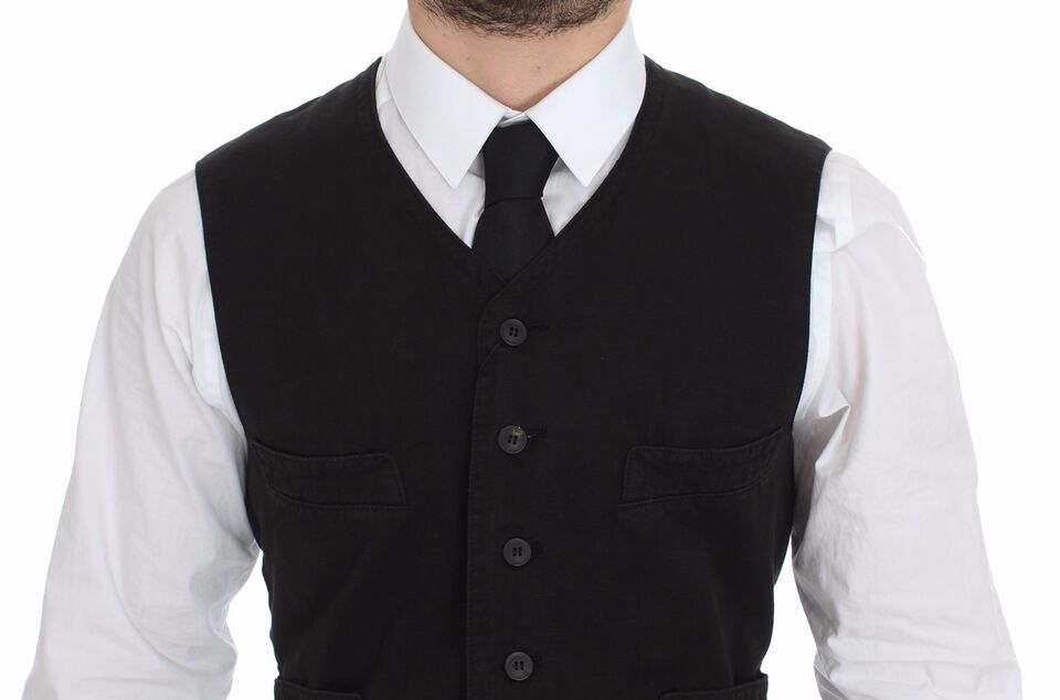 Dolce & Gabbana Black Linen Cotton Dress Vest Blazer