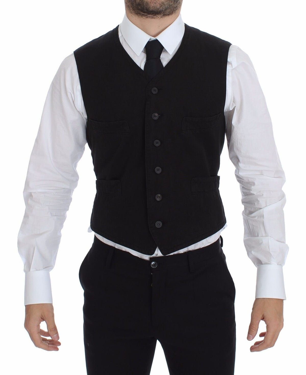 Dolce & Gabbana Black Linen Cotton Dress Vest Blazer