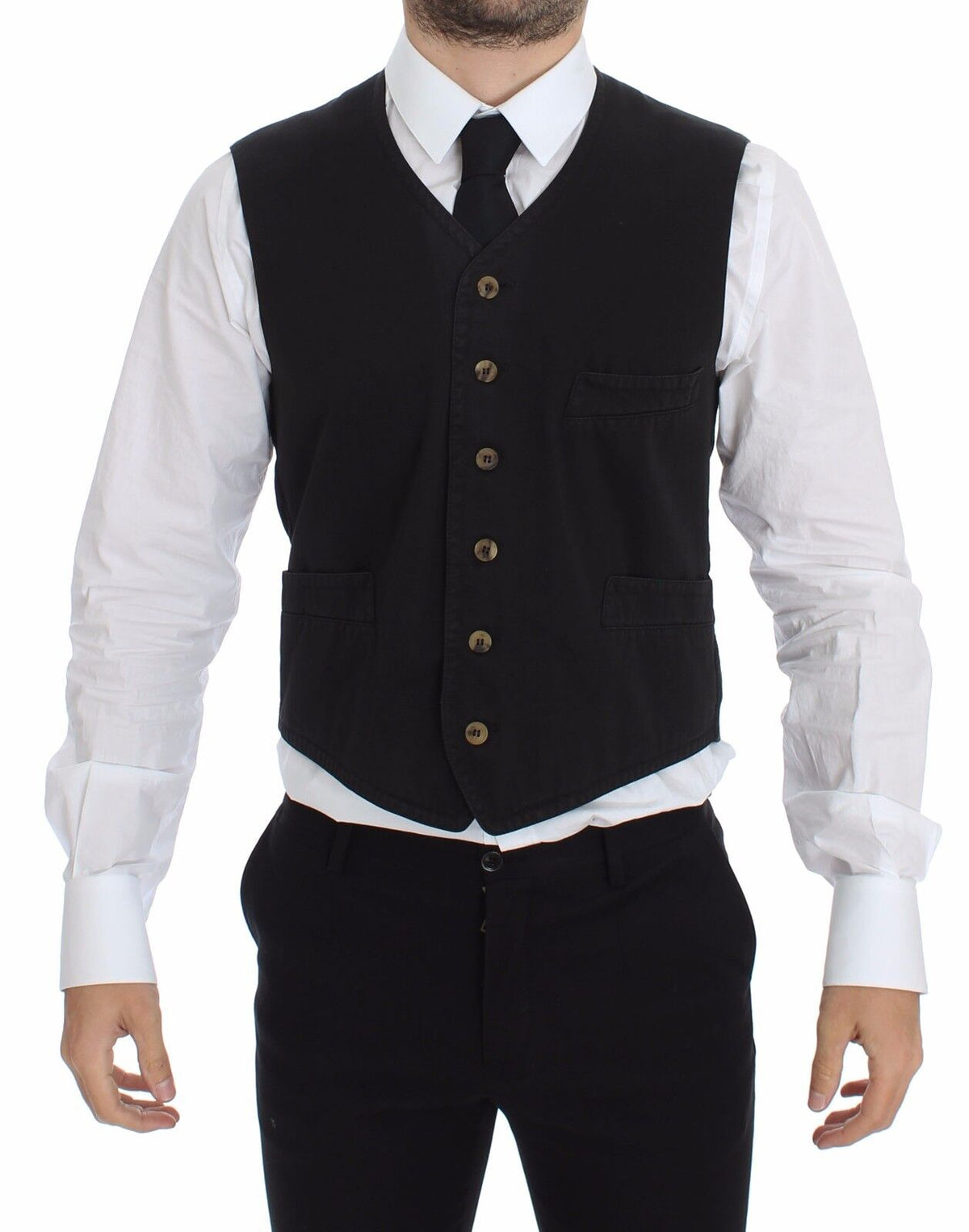Dolce & Gabbana Black Cotton-Viscose Dress Vest Blazer