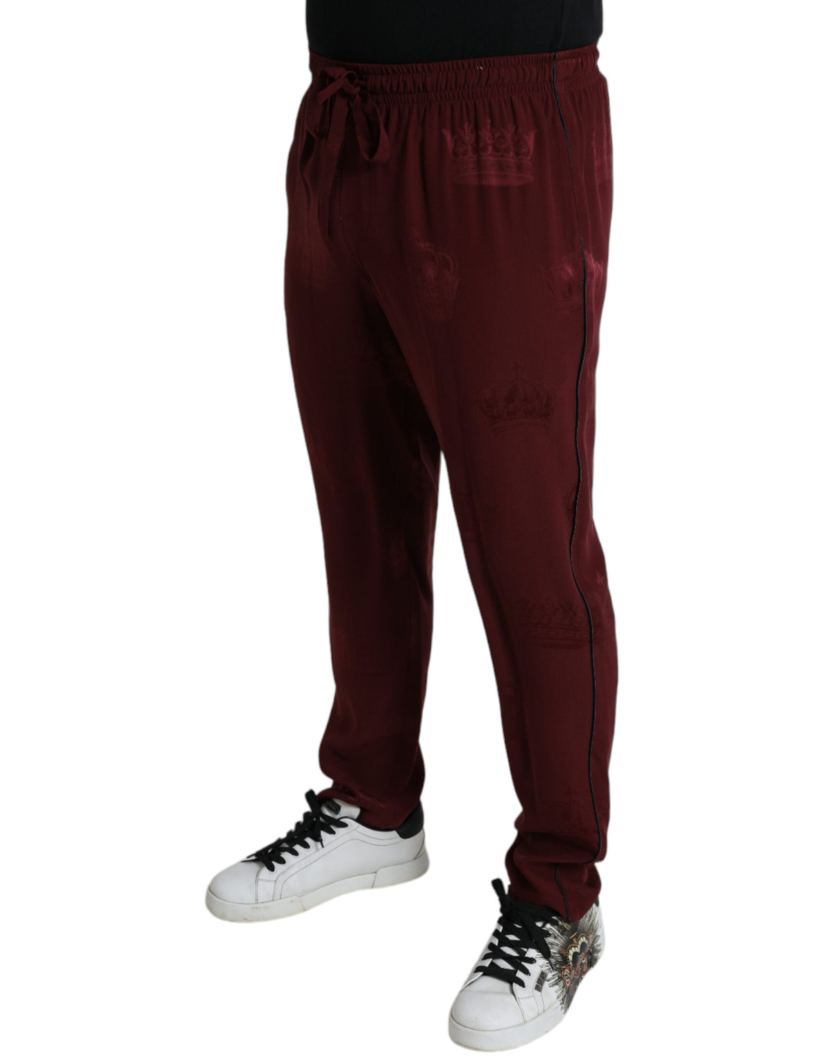 Dolce & Gabbana Chestnut Silk Crown Print Pyjama Trousers