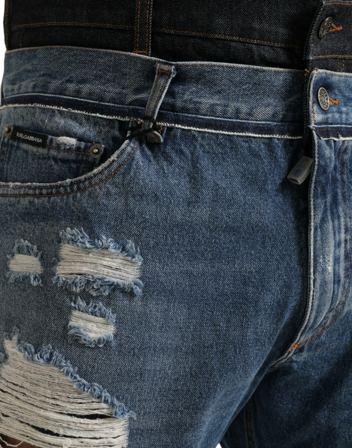 Dolce & Gabbana Blue Distressed Cotton Men's Denim Jeans