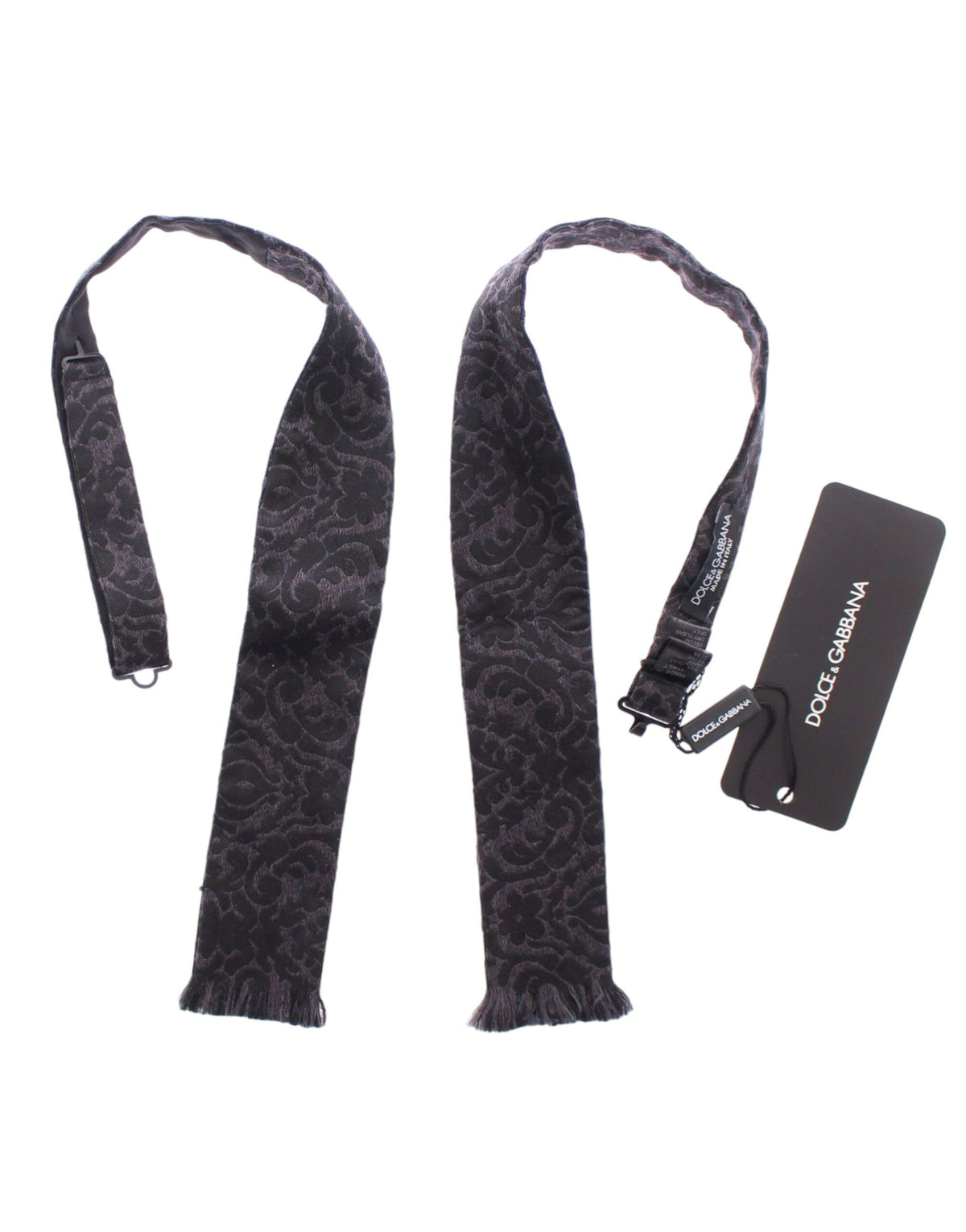 Dolce & Gabbana Grey Black Wool Bow Tie