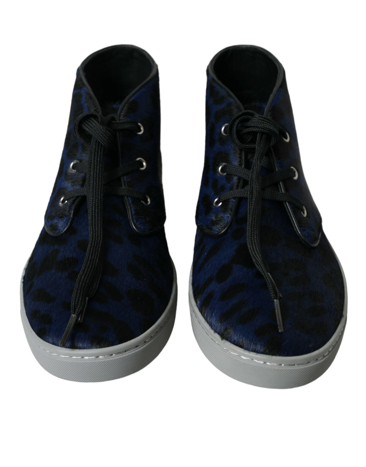 Dolce & Gabbana Blue Calfskin Leopard Mid-Top Sneakers Shoes