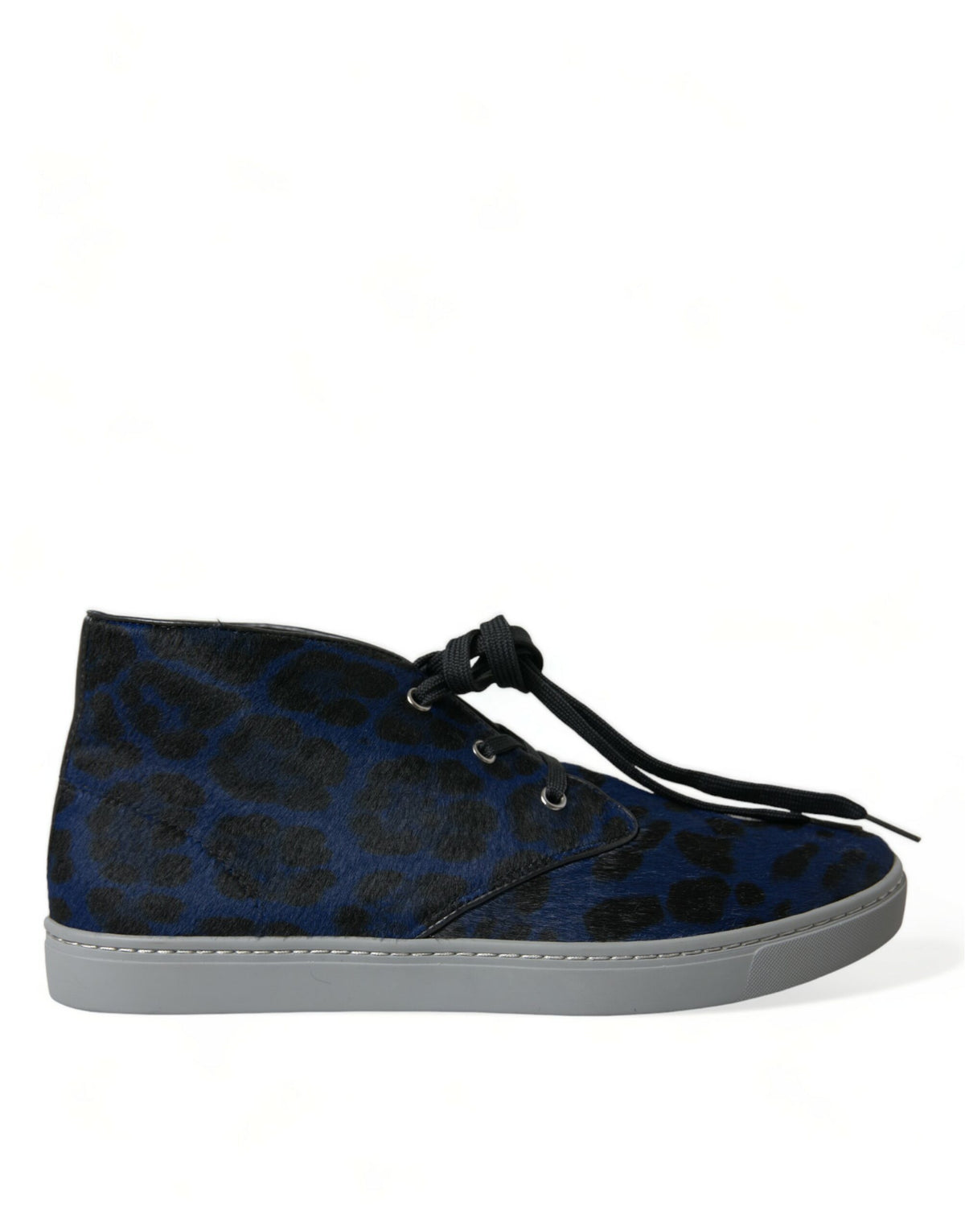 Dolce & Gabbana Blue Calfskin Leopard Mid-Top Sneakers Shoes