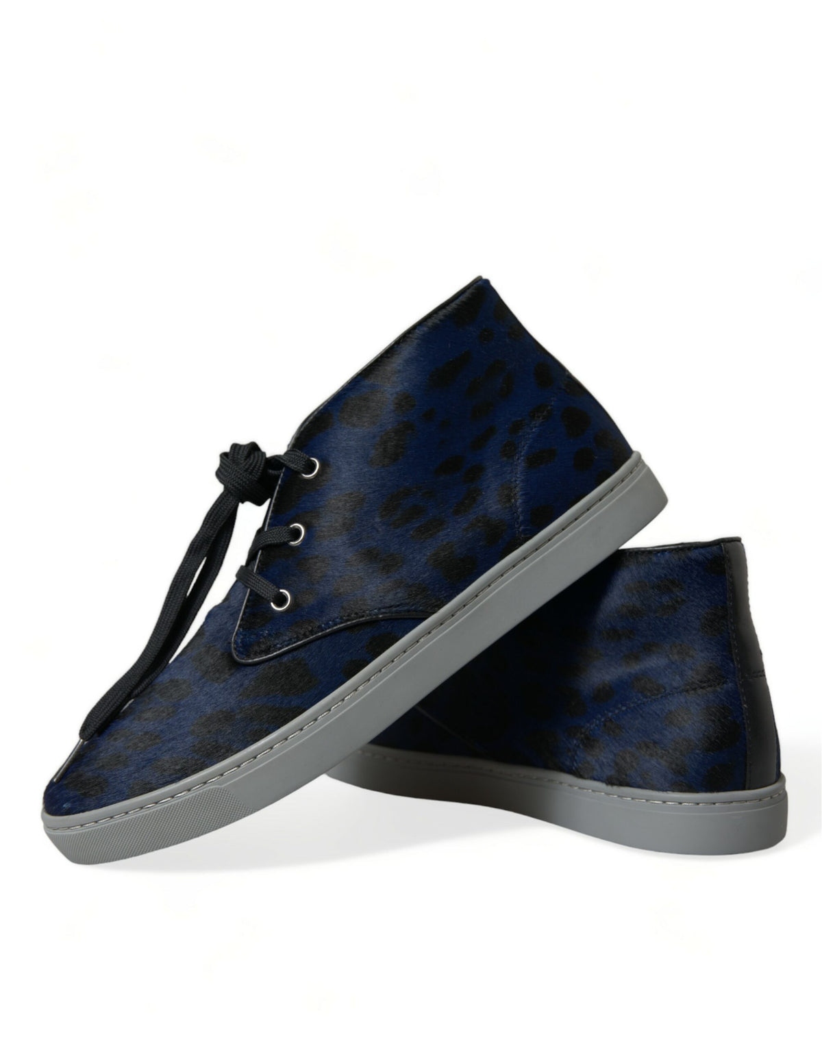 Dolce & Gabbana Blue Calfskin Leopard Mid-Top Sneakers Shoes