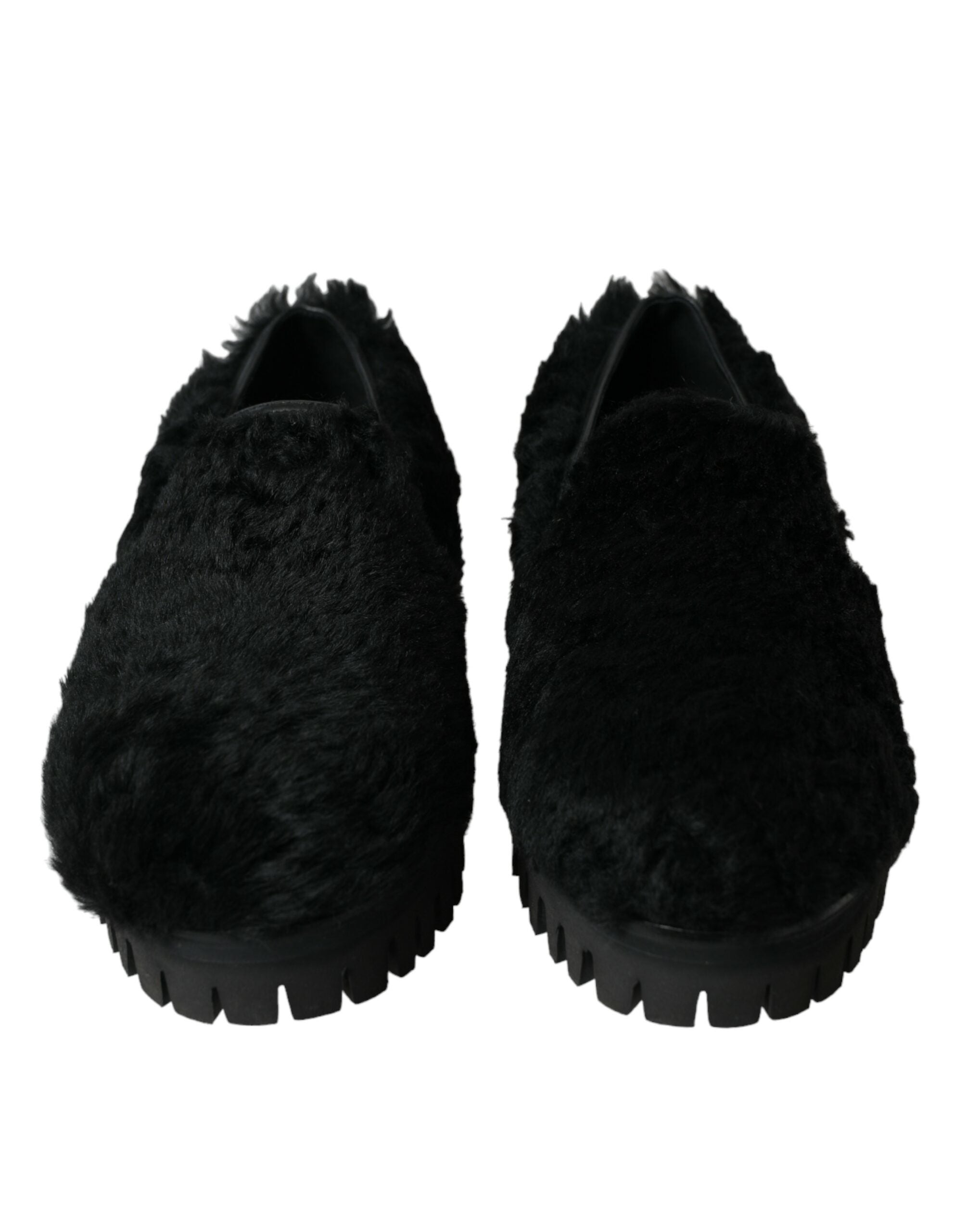 Dolce & Gabbana Schwarze Pelz-Leder-Slipper als Abendschuhe