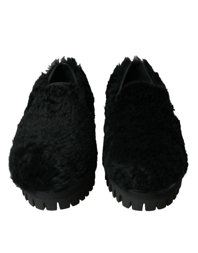 Dolce & Gabbana Schwarze Pelz-Leder-Slipper als Abendschuhe