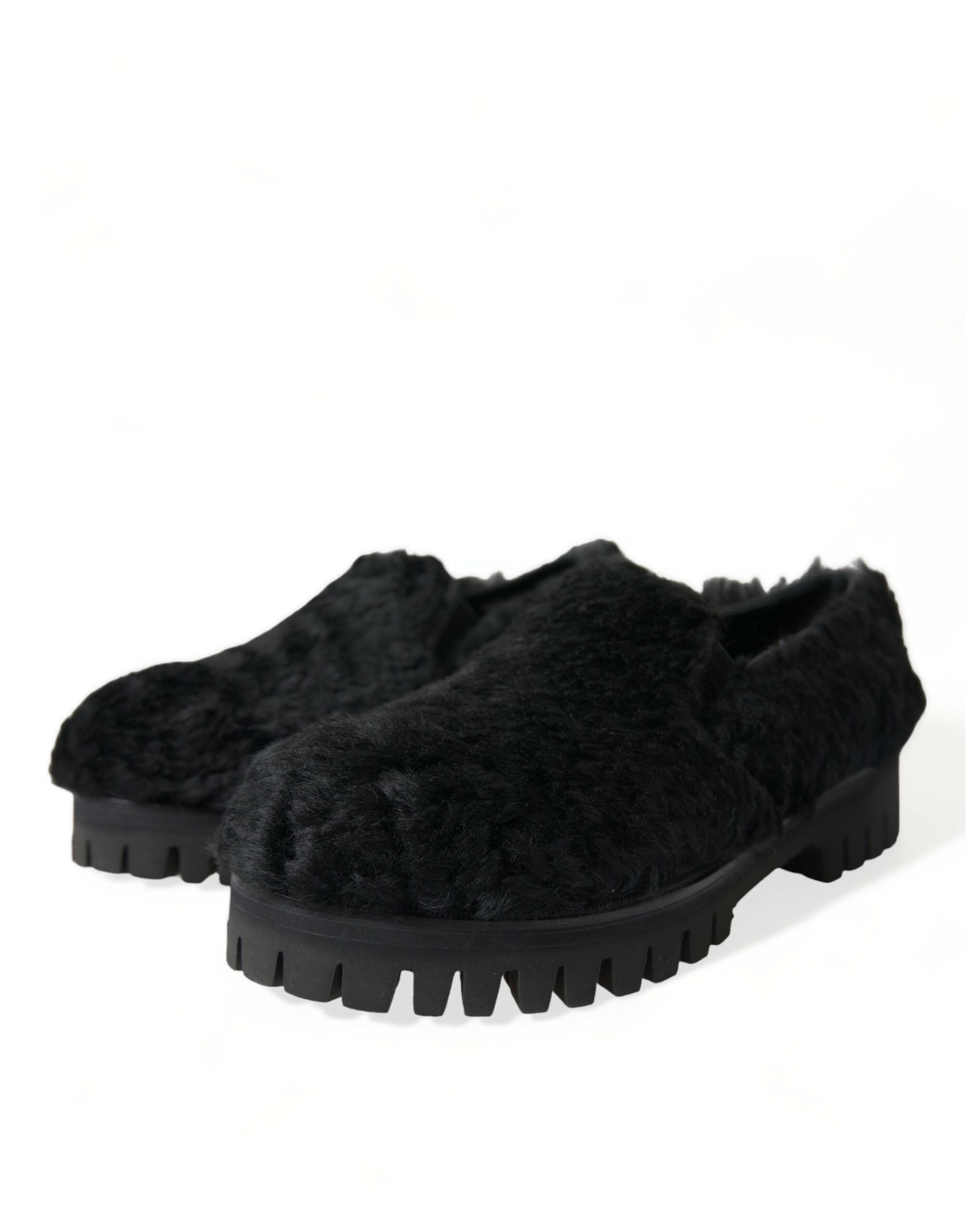 Dolce & Gabbana Schwarze Pelz-Leder-Slipper als Abendschuhe