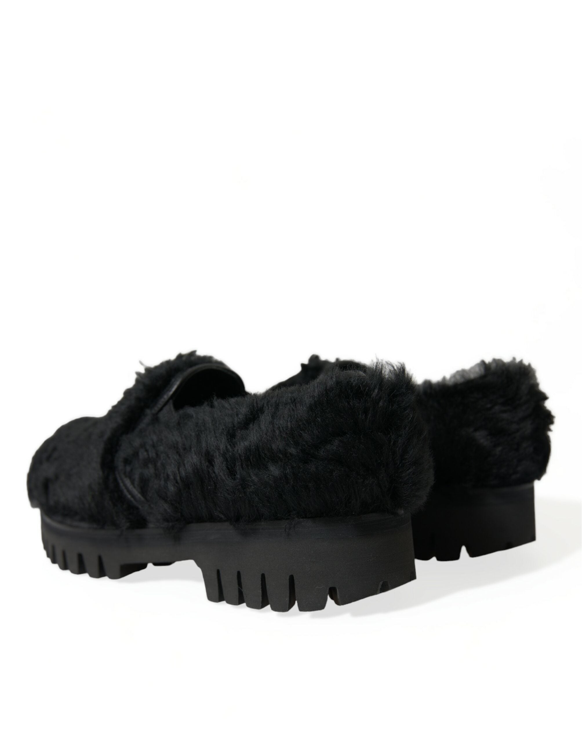 Dolce & Gabbana Schwarze Pelz-Leder-Slipper als Abendschuhe
