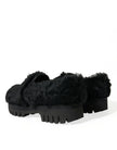 Dolce & Gabbana Schwarze Pelz-Leder-Slipper als Abendschuhe