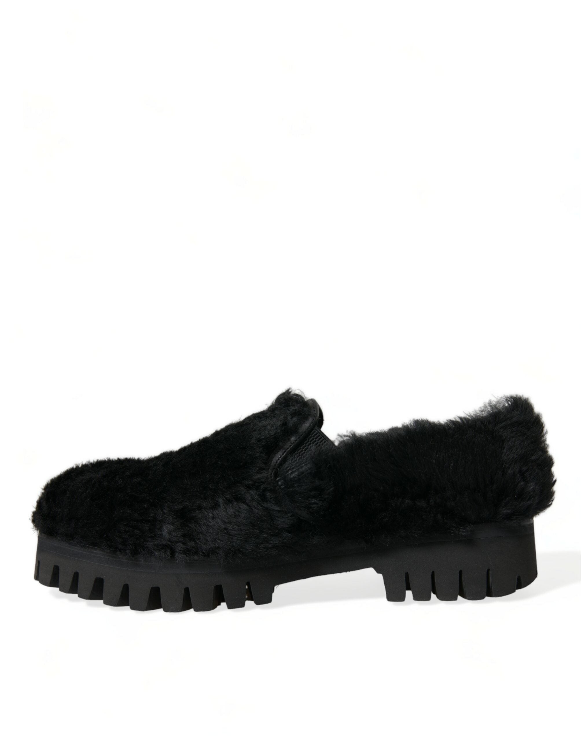 Dolce & Gabbana Schwarze Pelz-Leder-Slipper als Abendschuhe