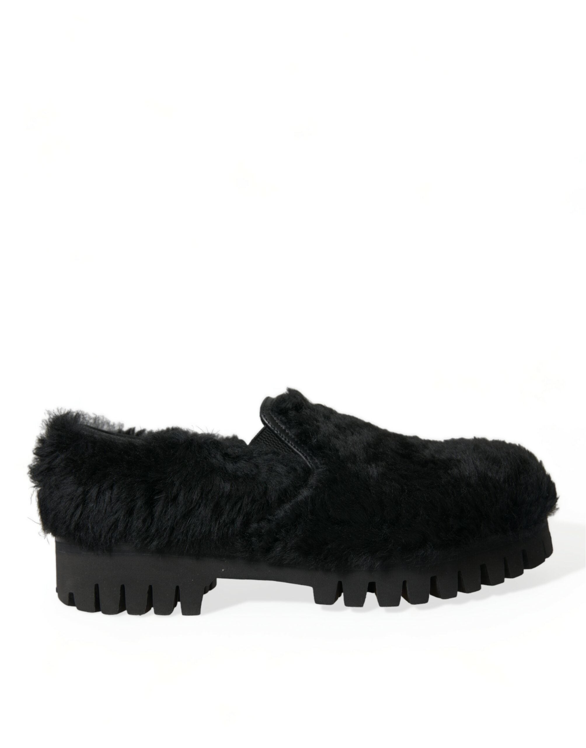 Dolce & Gabbana Schwarze Pelz-Leder-Slipper als Abendschuhe