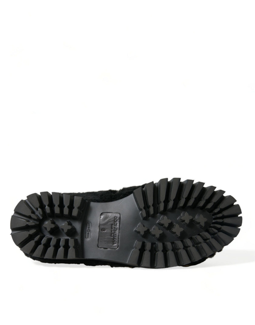 Dolce & Gabbana Schwarze Pelz-Leder-Slipper als Abendschuhe