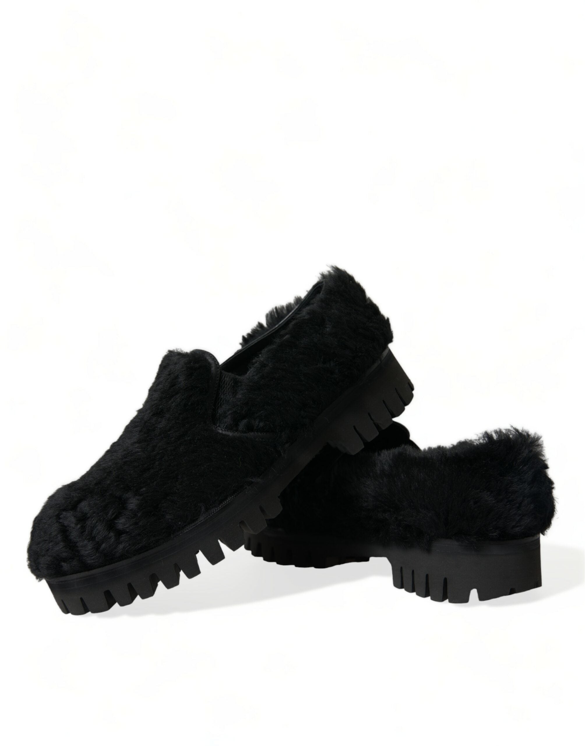 Dolce & Gabbana Schwarze Pelz-Leder-Slipper als Abendschuhe