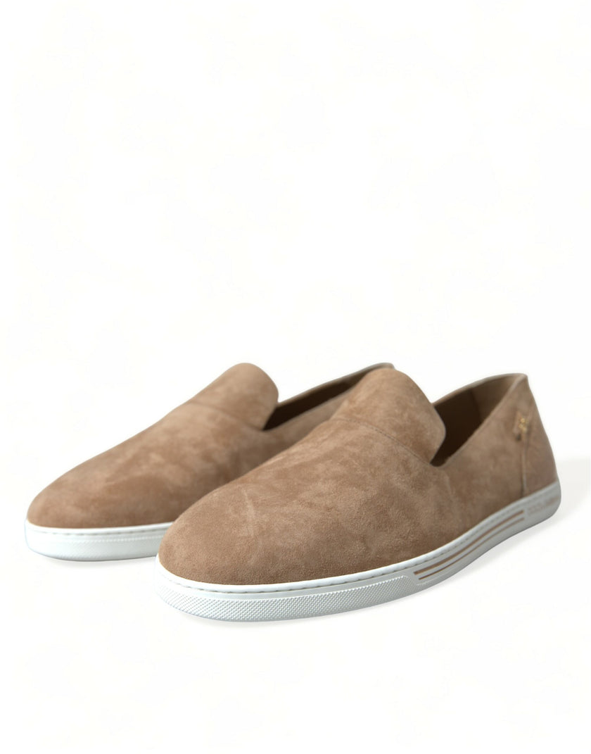 Dolce & Gabbana Beige Wildleder Kaiman Herren Loafer Slipper Schuhe